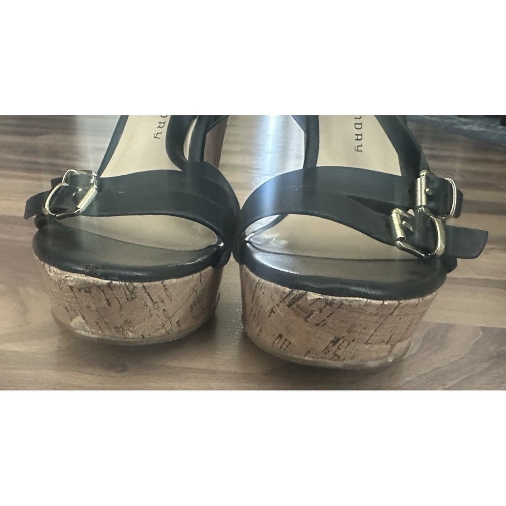 Chinese Laundry Black Leather Cork Wedge Platform Sandal Summer Heels Size 8 - Picture 11 of 11